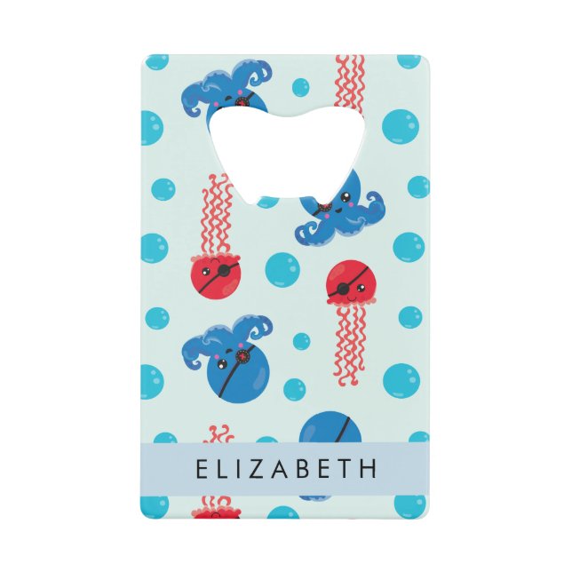 Abrebotellas De Tarjeta De Crédito Pulpo pirata, medusa pirata, mar, tu nombre (Anverso)