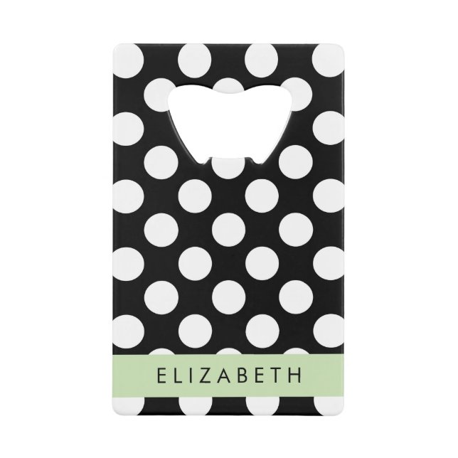 Abrebotellas De Tarjeta De Crédito Puntos de Polka blancos y negros, punteados, tu no (Anverso)