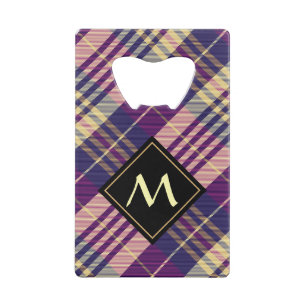 Abrebotellas De Tarjeta De Crédito Púrpura, dorada y azul Tartán