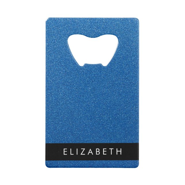 Abrebotellas De Tarjeta De Crédito Purpurina azul, fondo Purpurina, nombre (Anverso)