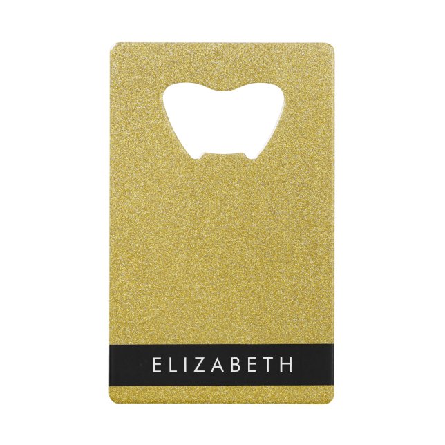 Abrebotellas De Tarjeta De Crédito Purpurina de oro, fondo Purpurina, nombre (Anverso)