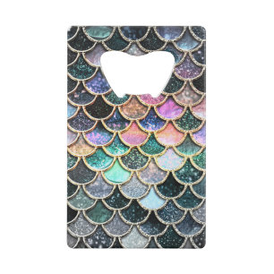 Abrebotellas De Tarjeta De Crédito Purpurina de plata de lujo Mermaid Scales