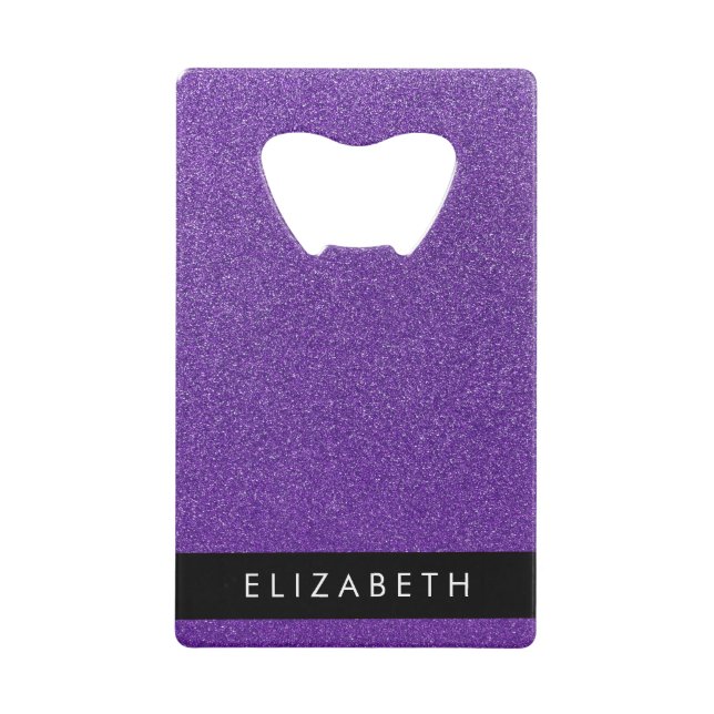 Abrebotellas De Tarjeta De Crédito Purpurina púrpura, fondo Purpurina, nombre (Anverso)