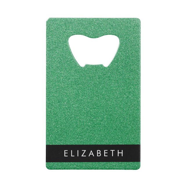 Abrebotellas De Tarjeta De Crédito Purpurina verde, fondo Purpurina, nombre (Anverso)