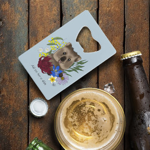 Abrebotellas De Tarjeta De Crédito Quokka Feliz Floral Australia Azul