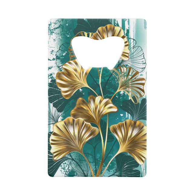 Abrebotellas De Tarjeta De Crédito Rama con hojas doradas Ginko Biloba (Anverso)