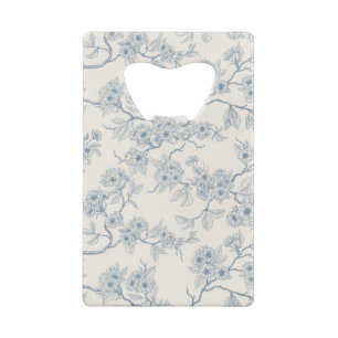 Abrebotellas De Tarjeta De Crédito Ramas de flor de cerezo en azul y blanco apagado