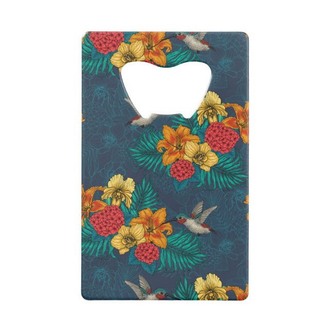 Abrebotellas De Tarjeta De Crédito Ramos tropicales y colibríes (Anverso)