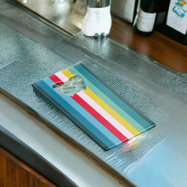 Abrebotellas De Tarjeta De Crédito Rayas rojas y amarillas entre tonos azules