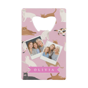 Abrebotellas De Tarjeta De Crédito Regalo Personalizado con Patrón de Gato Rosa Lindo
