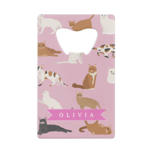 Abrebotellas De Tarjeta De Crédito Regalo Personalizado de Patrón de Gato Rosa Lindo 