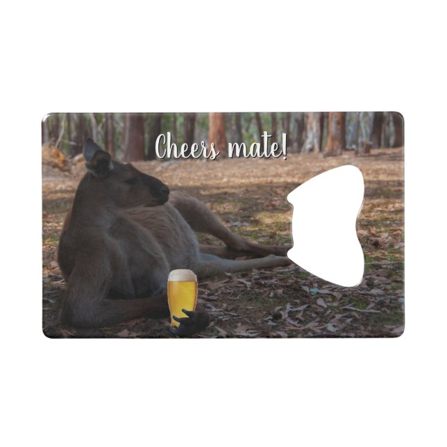 Abrebotellas De Tarjeta De Crédito Relajación canguro con cerveza Australia gracioso (Anverso (Horizontal))