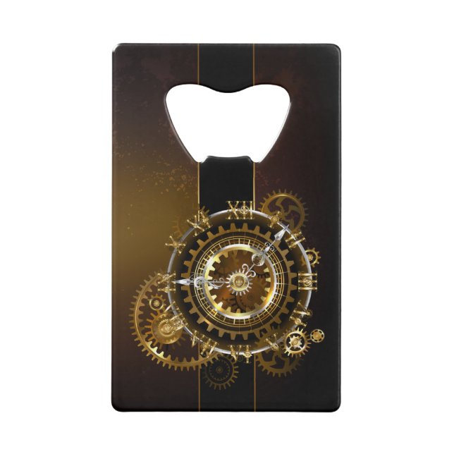 Abrebotellas De Tarjeta De Crédito Reloj de vapor con engranajes antiguos (Anverso)