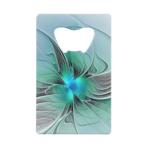Abrebotellas De Tarjeta De Crédito Resumen Con Arte Fractal Azul Y Moderno