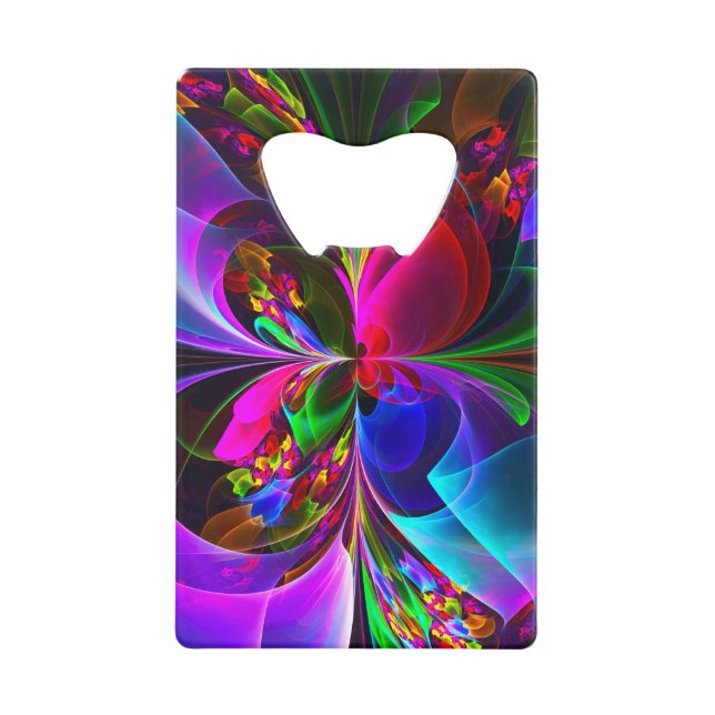 Abrebotellas De Tarjeta De Crédito Resumen floral moderno Patrón azul rojo del arte # (Anverso)