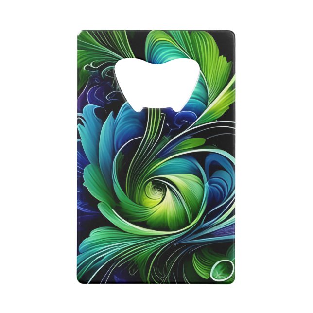 Abrebotellas De Tarjeta De Crédito Resumen vegetariano de Leafy Verde Azul (Anverso)