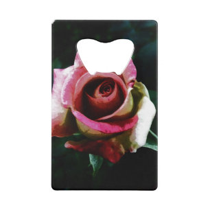 Abrebotellas De Tarjeta De Crédito Rosa roja pintada de petróleo