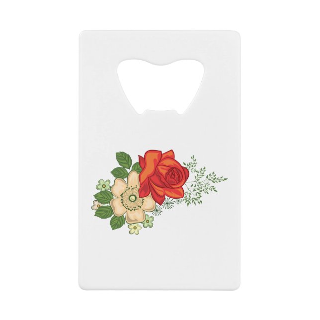 Abrebotellas De Tarjeta De Crédito Rosa Roja y Daisies (Anverso)