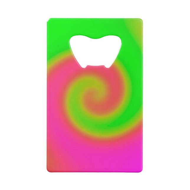 Abrebotellas De Tarjeta De Crédito Rosa Verde Swirl (Reverso)
