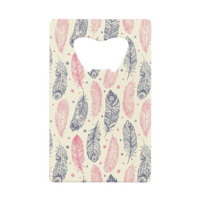 Abrebotellas De Tarjeta De Crédito Rosa y modelo étnico púrpura de la pluma (Anverso)