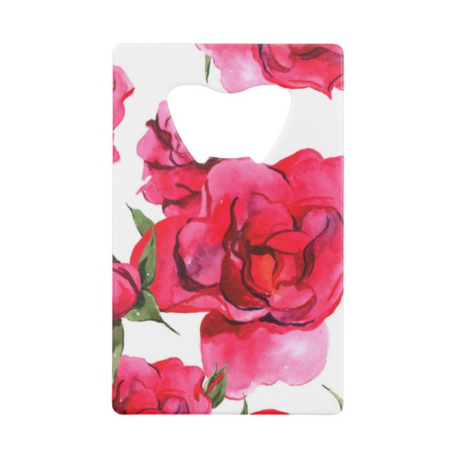 Abrebotellas De Tarjeta De Crédito Rosas acuarelas en blanco (Anverso)