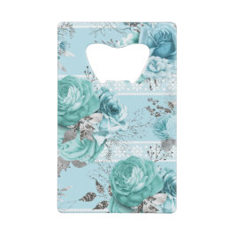 Abrebotellas De Tarjeta De Crédito Rosas azules con encaje