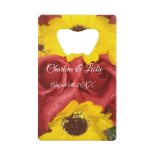 Abrebotellas De Tarjeta De Crédito Rosas girasoles de boda Foto con nombres