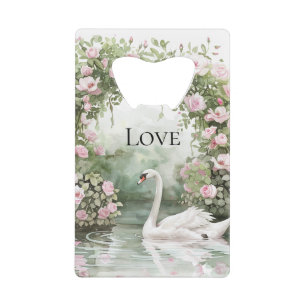 Abrebotellas De Tarjeta De Crédito Rosas Rosadas Románticas Lago del Cisne Floral