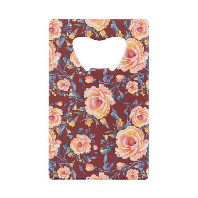 Abrebotellas De Tarjeta De Crédito Rosas, sin soldadura, patrón de fondo rojo (Anverso)