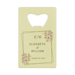 Abrebotellas De Tarjeta De Crédito Rose Frame – Monogram Celestial Yellow Wedding