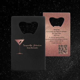 Abrebotellas De Tarjeta De Crédito Rose Gold Glitter Event Bartender QR Code