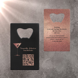 Abrebotellas De Tarjeta De Crédito Rose Gold Glitter Event Bartender QR Code