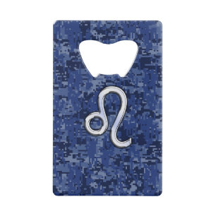 Abrebotellas De Tarjeta De Crédito Rótulo Leo Zodiac en Camuflaje Digital Azul