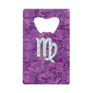 Abrebotellas De Tarjeta De Crédito Rótulo Virgo en camuflaje digital de la fucsia ros