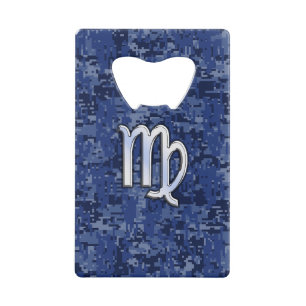 Abrebotellas De Tarjeta De Crédito Rótulo Virgo Zodiac en camuflaje digital azul de l