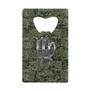 Abrebotellas De Tarjeta De Crédito Rótulo Virgo Zodiac en camuflaje verde digital