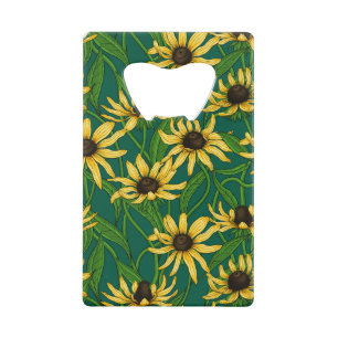 Abrebotellas De Tarjeta De Crédito Rudbekia amarilla en verde oscuro