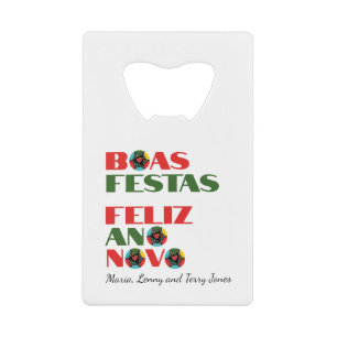 Abrebotellas De Tarjeta De Crédito Saludos de Navidad en tipografía minimalista portu
