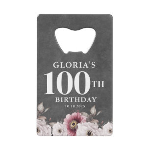 Abrebotellas De Tarjeta De Crédito Saludos florales a los 100 años