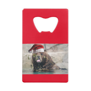 Abrebotellas De Tarjeta De Crédito Santa Claus Grizzly Bear