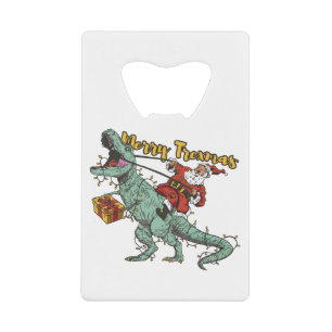 Abrebotellas De Tarjeta De Crédito Santa Riding T Rex - Merry Trexmas