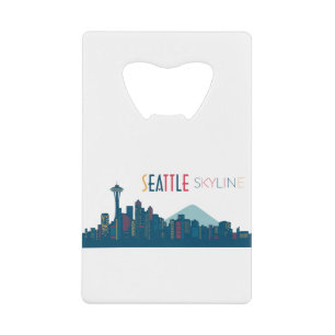 Abrebotellas De Tarjeta De Crédito Seattle Skyline Blue