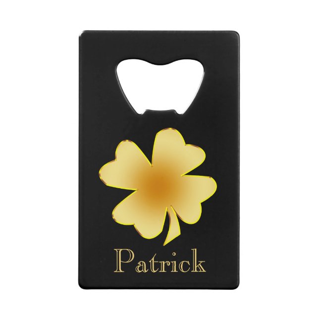 Abrebotellas De Tarjeta De Crédito Shamrock de oro en negro personalizado (Anverso)