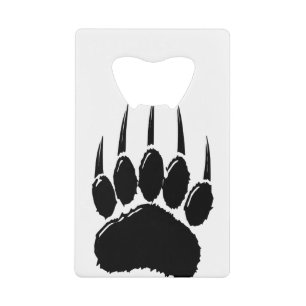 Abrebotellas De Tarjeta De Crédito Shiny Black Bear Paw Print