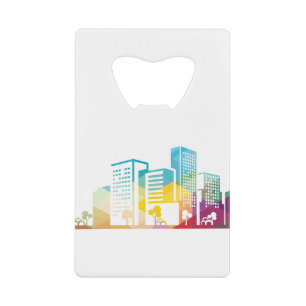 Abrebotellas De Tarjeta De Crédito silhouette cityscape edificio icono color ciudad