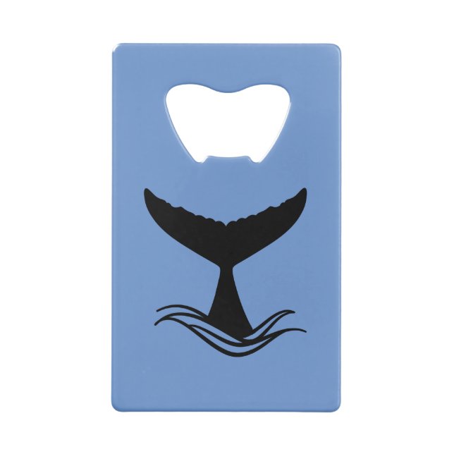 Abrebotellas De Tarjeta De Crédito Silhouette de cola de ballena de ola oceánica (Reverso)