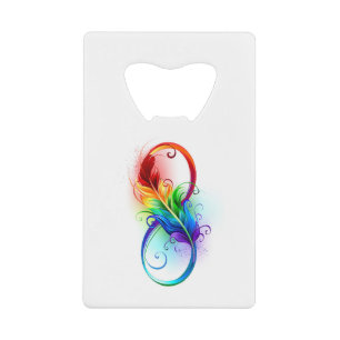 Abrebotellas De Tarjeta De Crédito Símbolo infinito con plumas arcoiris