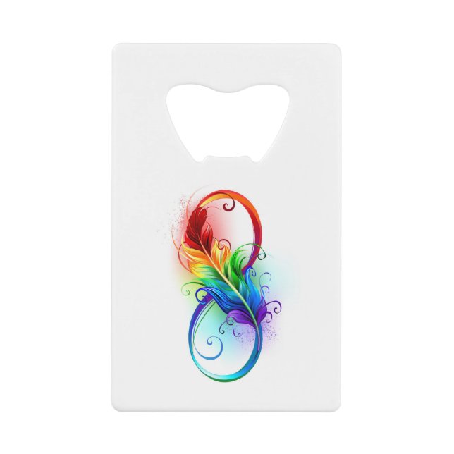 Abrebotellas De Tarjeta De Crédito Símbolo infinito con plumas arcoiris (Anverso)