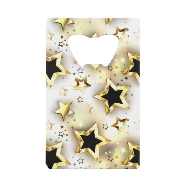 Abrebotellas De Tarjeta De Crédito Sin inconvenientes de luz con estrellas de oro (Anverso)