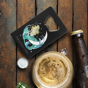 Abrebotellas De Tarjeta De Crédito Sirena Rubia Art Deco Fantasía Luna Creciente